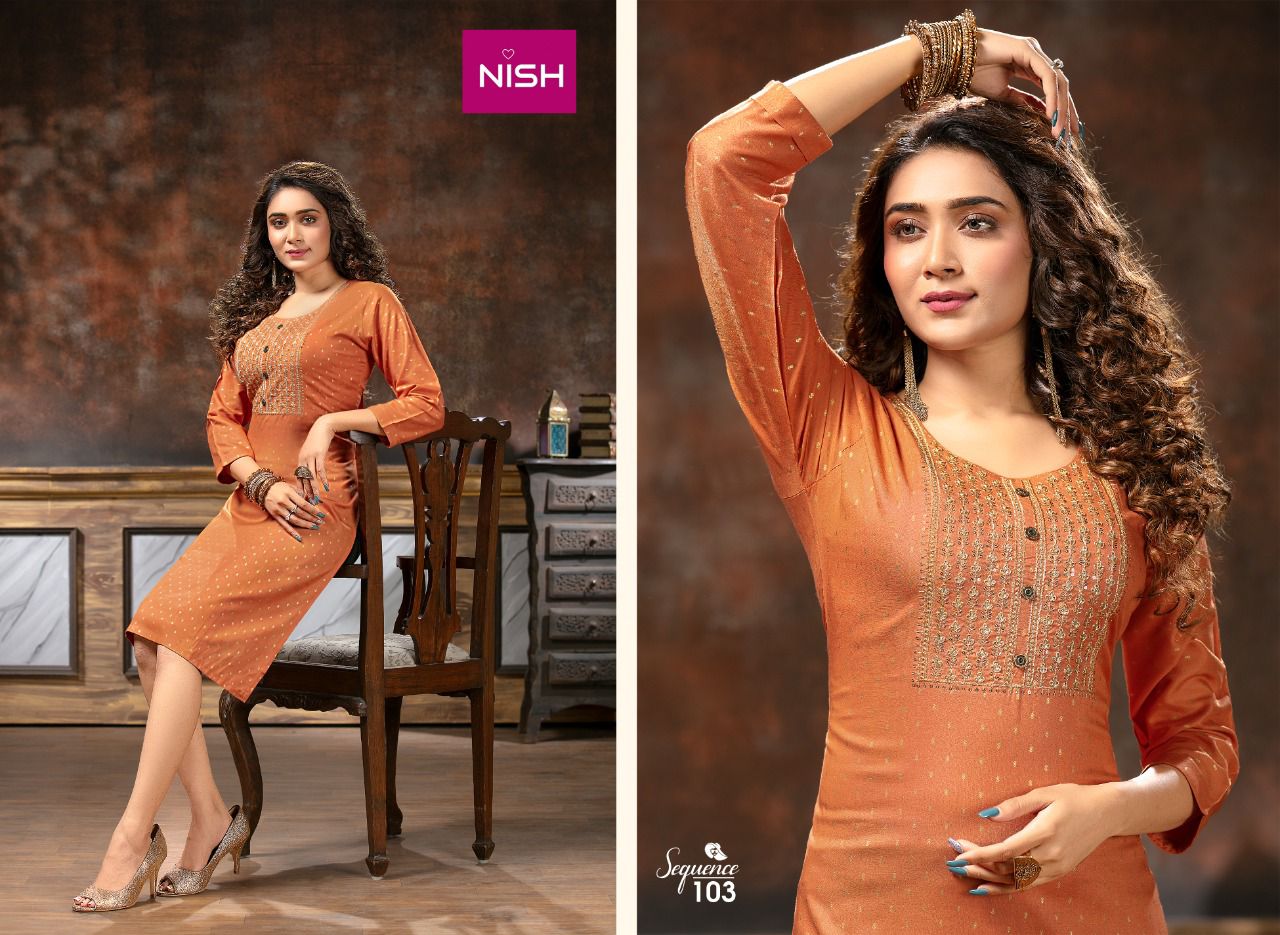 Nish Sequence Ethnic Wear Designer Rayon Printed Kurti Collection